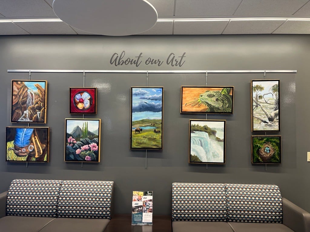 Image of Joan Maney's artwork on display in IAACU Lobby.